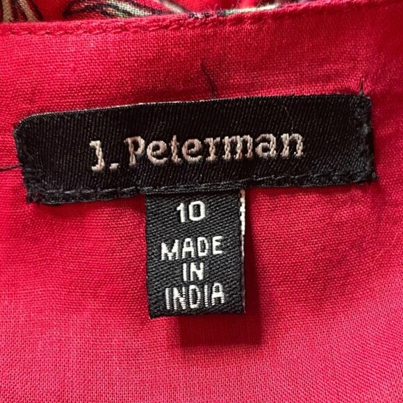 J.Peterman Red Floral Cotton V-Neck Short Sleeve Circle Skirt Midi Dress Size 10 - Picture 8 of 10